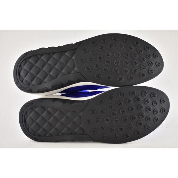 Chanel Men 19P Blue Lycra White Black CC Logo Lace Low Top Trainer Sneaker 44 11 - Picture 12 of 12